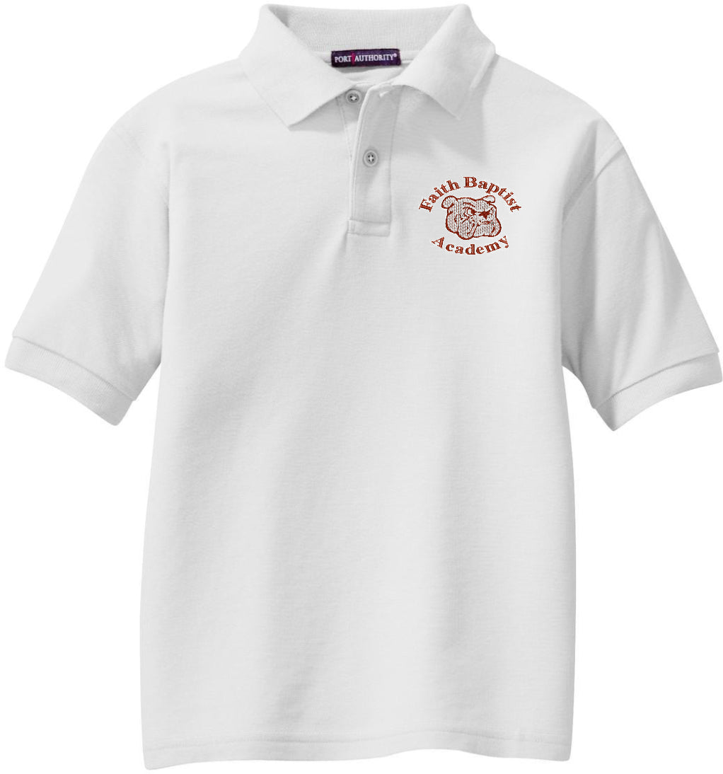 Youth White Faith Baptist Cotton Blend Polo