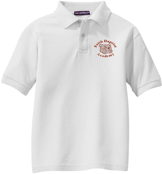 Youth White Faith Baptist Cotton Blend Polo