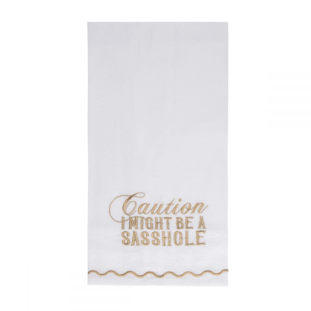 Caution Gold Thread Tea Towel
