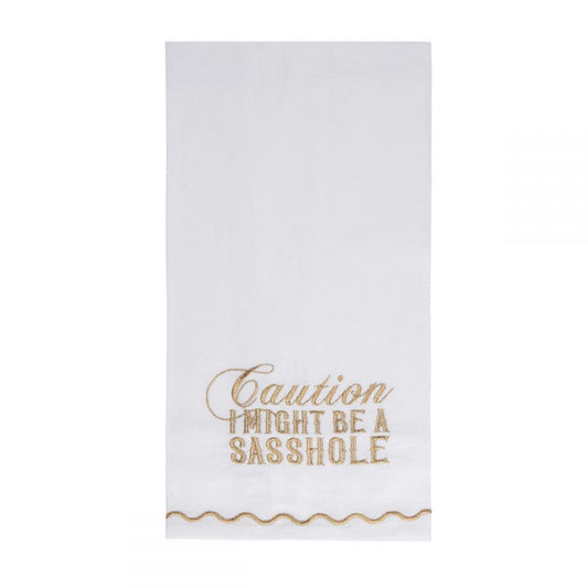 Caution Gold Thread Tea Towel